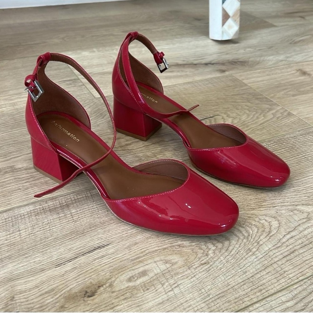 Reformation block heel pumps